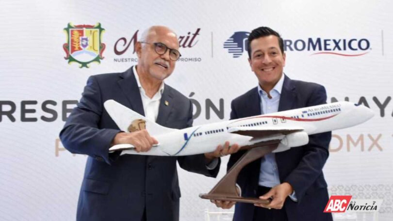 Arriba a Nayarit el primer vuelo de la línea Aeroméxico producto de la gestión de Miguel Ángel Navarro