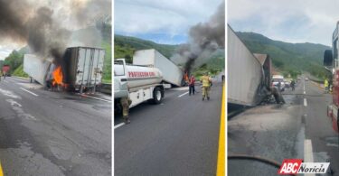 Atiende SSPC el incendio de un tráiler en la autopista Tepic - Guadalajara