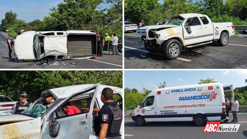 Volcadura en la autopista Tepic-Mazatlán deja a pareja lesionada