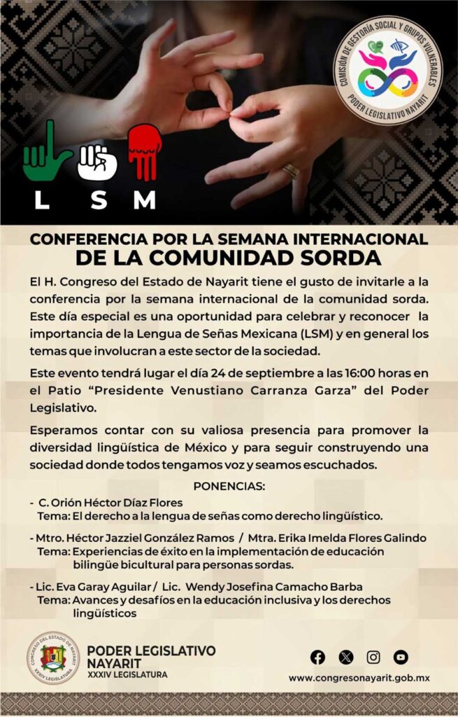 Invita Congreso del Estado a la Conferencia por la Semana Internacional de la Comunidad Sorda