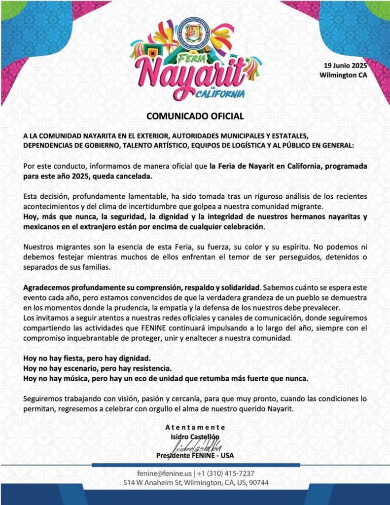 Cancelan Feria de Nayarit en California 2025 por situación adversa para migrantes