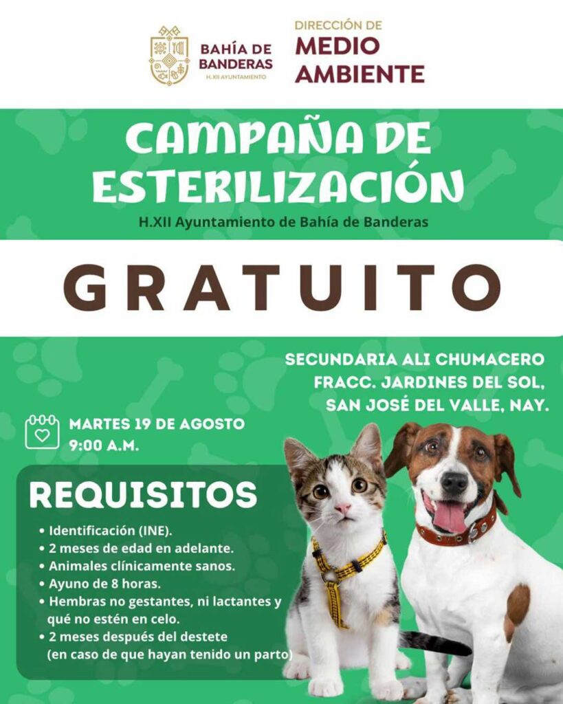 Arrancará Campaña de Esterilización Gratuita en Bahía de Banderas
