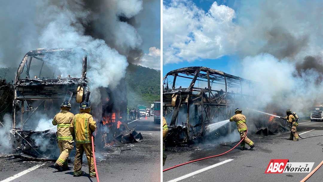 Atiende SSPC incendio de autobús en Jala; pasajeros resultan ilesos