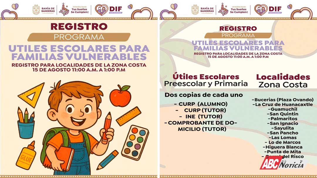 Héctor Santana y Margui Zúñiga impulsan programa de útiles escolares para la niñez de la Zona Costa