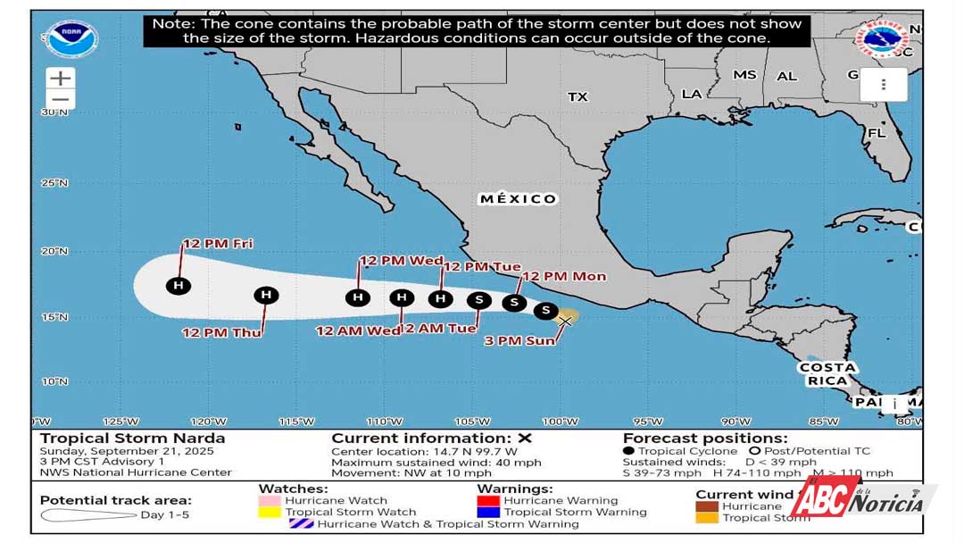 Protección Civil de Bahía de Banderas emite aviso sobre la Tormenta Tropical Narda