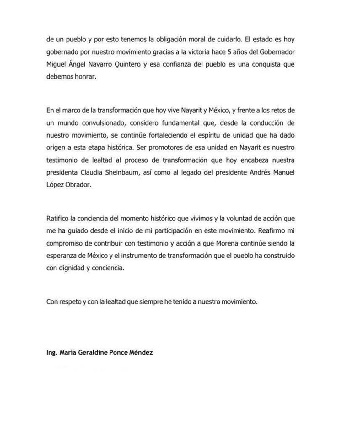 Geraldine Ponce lidera la unidad de Morena en Nayarit
