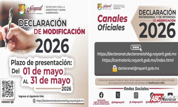 Gobierno del Estado de Nayarit invita a realizar la Declaración Patrimonial y de Intereses de Modificación 2026