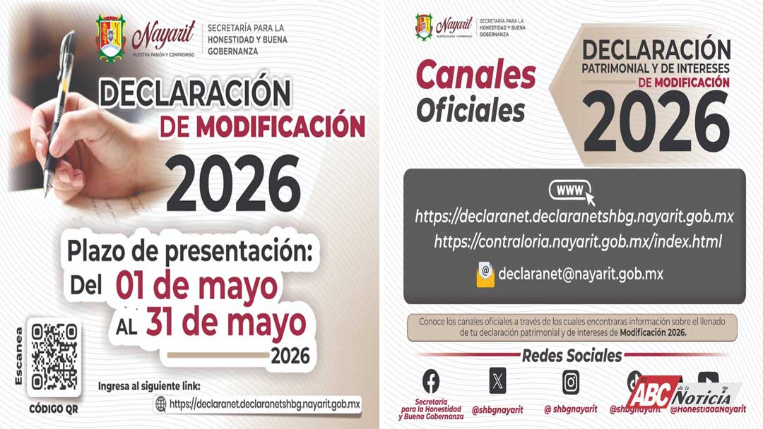 Gobierno del Estado de Nayarit invita a realizar la Declaración Patrimonial y de Intereses de Modificación 2026
